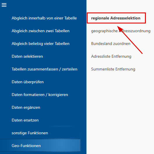 regionale Adressselektion