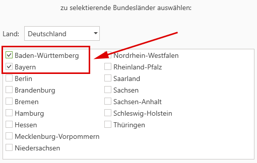 Adressen nach Bundesland selektieren Optionen