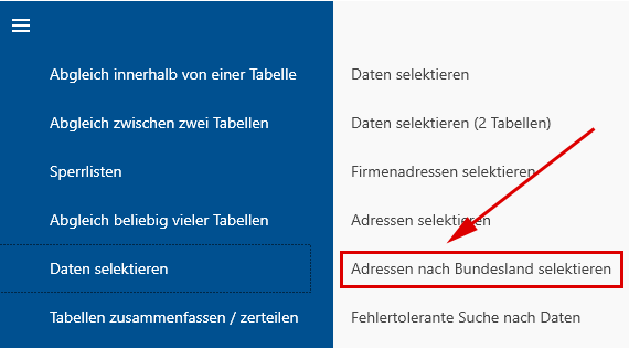 Adressen nach Bundesland selektieren