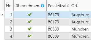 Adressselektion Ergebnis