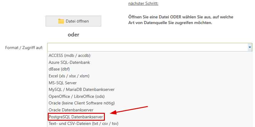 Datenquelle PostgeSQL