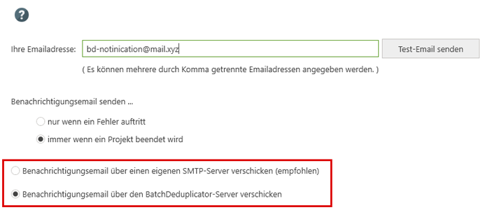 Benachrichtigungsemail, Mail-Server