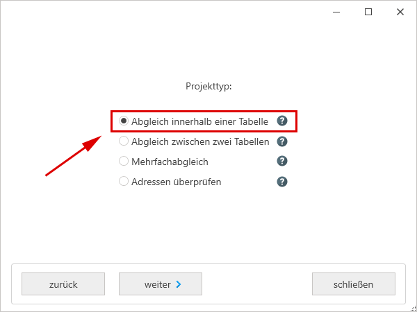 neues Projekt - Projekttyp