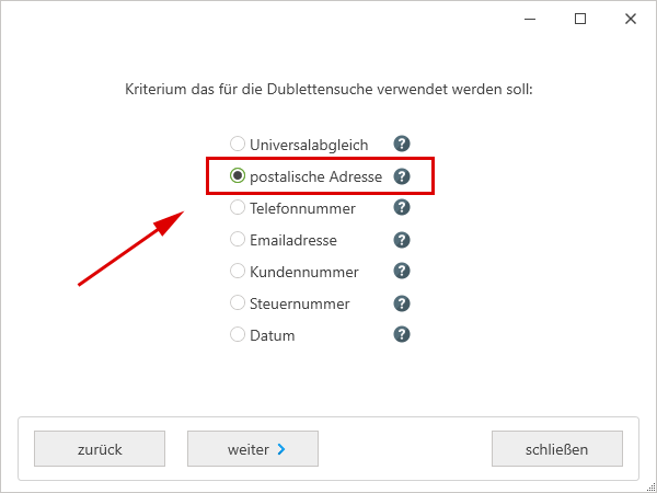 neues Projekt - Abgleichskriterium
