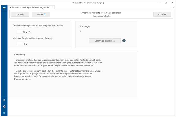 Anzahl der Kontakte pro Adresse begrenzen